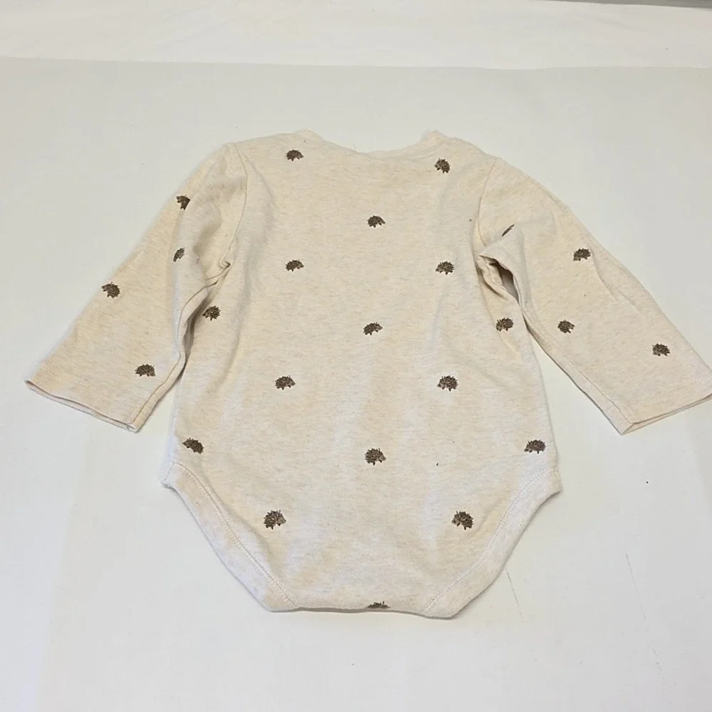 Vtg Gymboree Bodysuit Unisex 9-12 Months Cream Hedgehog Embroidered Long Sleeve